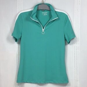 ⛳️ Jack Smith Golf Turquoise White V-Zip Jersey Knit Short Sleeve Sz.Small
